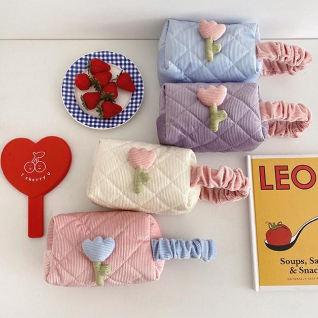 

gd-5 KENSHO Kotak Pensil Sleting Motif Bunga Tulip Flower Handle Pastel / Pouch Makeup Aesthetic Tulip /Tas Aksesoris Wanita Lucu Berkualitas