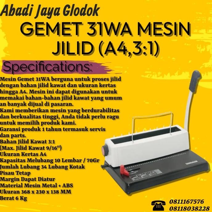 

GEMET 31WA MESIN JILID (A4,3:1) ORIGINAL DAN TERPERCAYA
