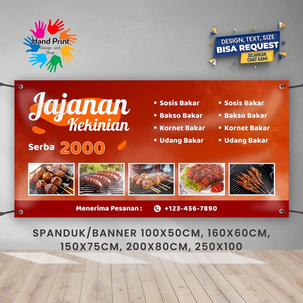 SPANDUK BANNER Sosis BakarJajanan Angkringan Pedas Seblak Seafood Restoran Bisa Request Desain