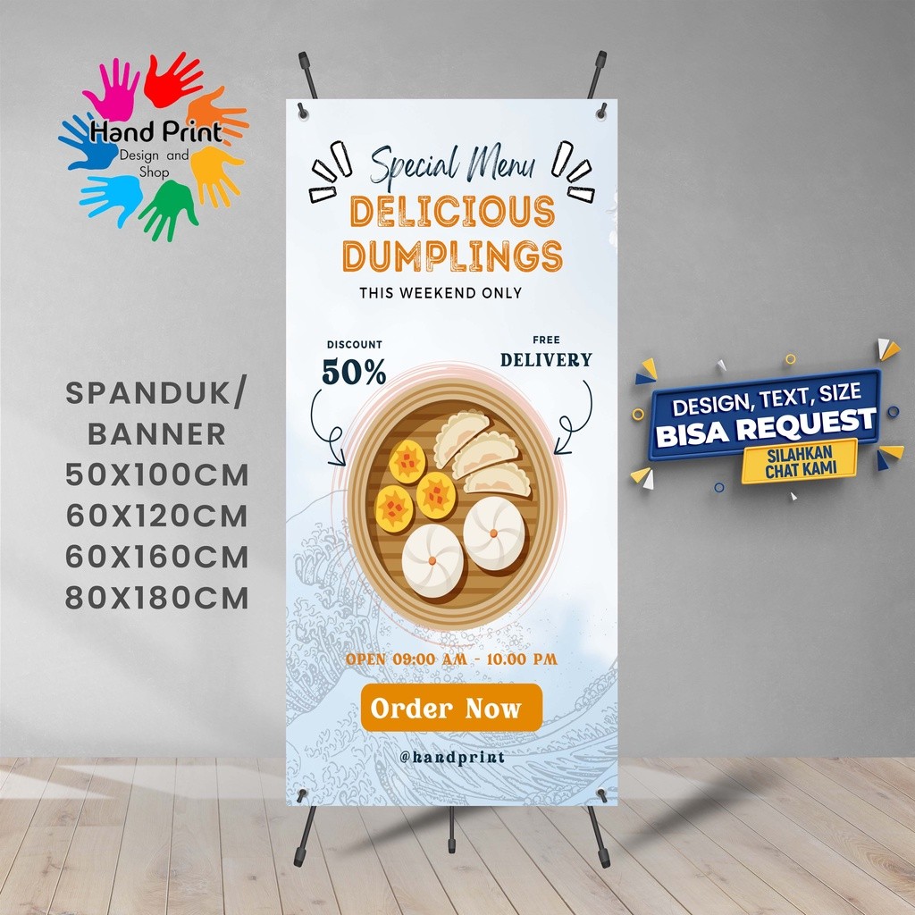 SPANDUK BANNER Kedai Dumpling Enak Grey 60x160 CM Outdoor Free Design