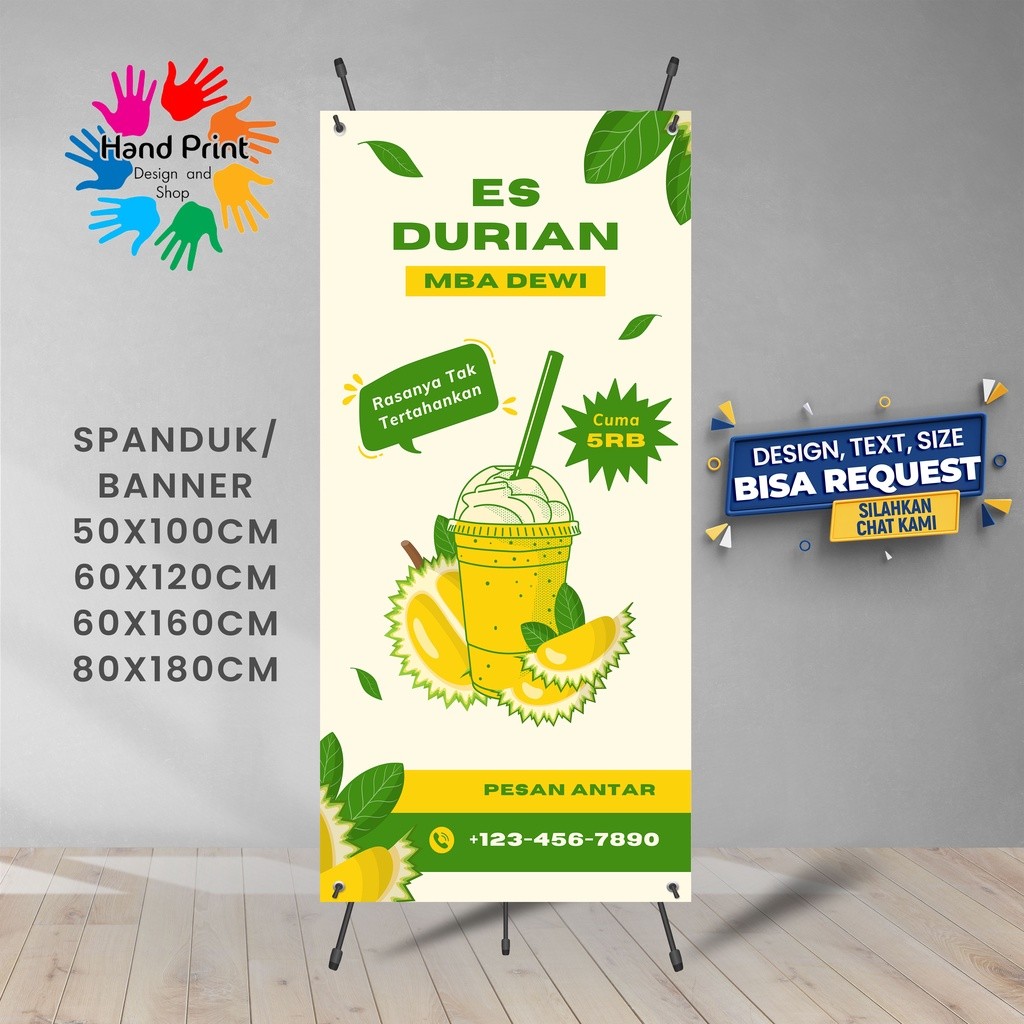 SPANDUK BANNER Es Durian Kocok Kuning Hijau Bisa Request Desain