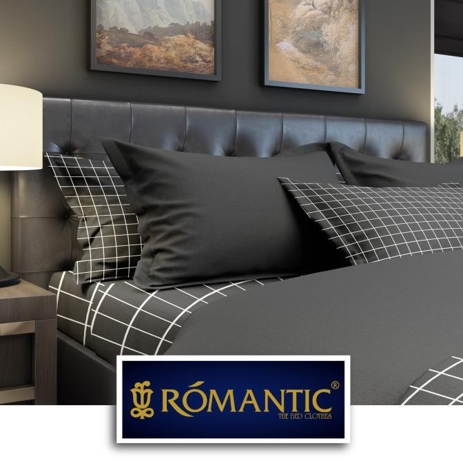 AESTHETIC KOREA Bedcover Sprei by ROMANTIC motif kotak hitam katun