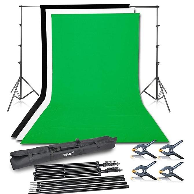 Paket Background stand dan kain green screen untuk zoom pjj backdrop