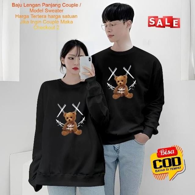 Kaos Couple Pasangan Boneka Xx / Baju Lengan Panjang Pria Wanita Bahan Baby Terry Premium / Kaos Kap