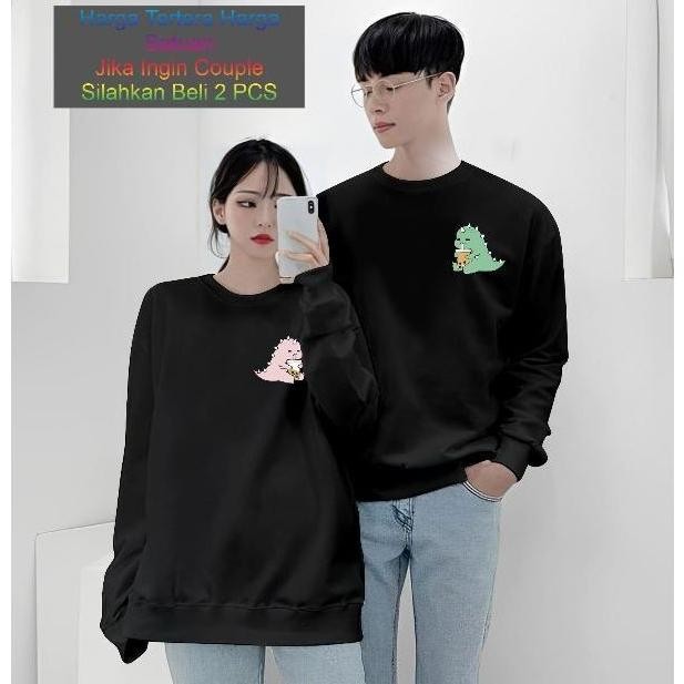 Kaos Couple Lengan Panjang Dino Boba / Baju Lengan Panjang Pasangan / Kaos Atasan Pria Wanita Kapel 