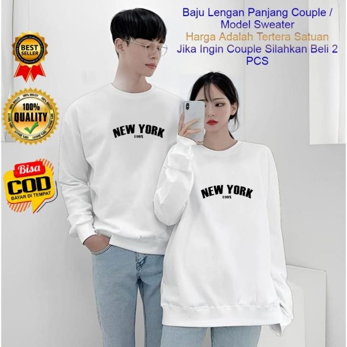 Baju Kaos Couple Pasangan Pacar New York / Lengan Panjang Couple Distro Model Sweater / Baju Kapelan