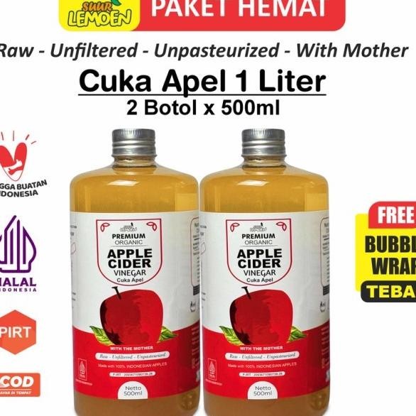 

Cuka Apel Organik 1 Liter Cider Vinegar With The Mother - Cuka 2 X 500Ml