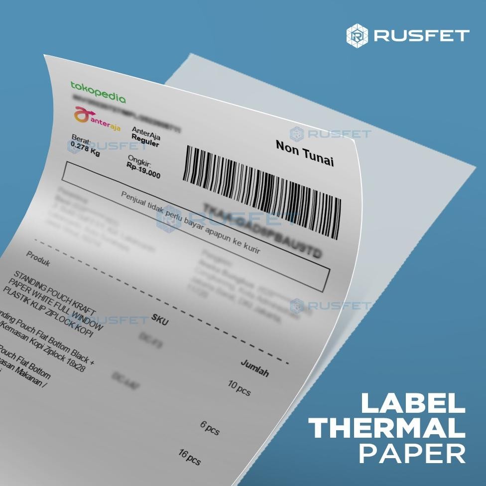 

TERMURAH Label Stiker Thermal Paper A6 10x15mm 100x150 cm Sticker Barcode Resi RUSFET TERMURAH et-12