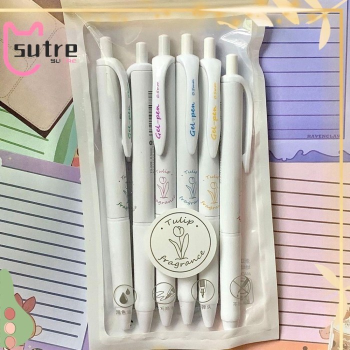 

Vee Sutre 6Pcs/Set Pena Gel Perlengkapan Kantor Sekolah Tulip Dekorasi