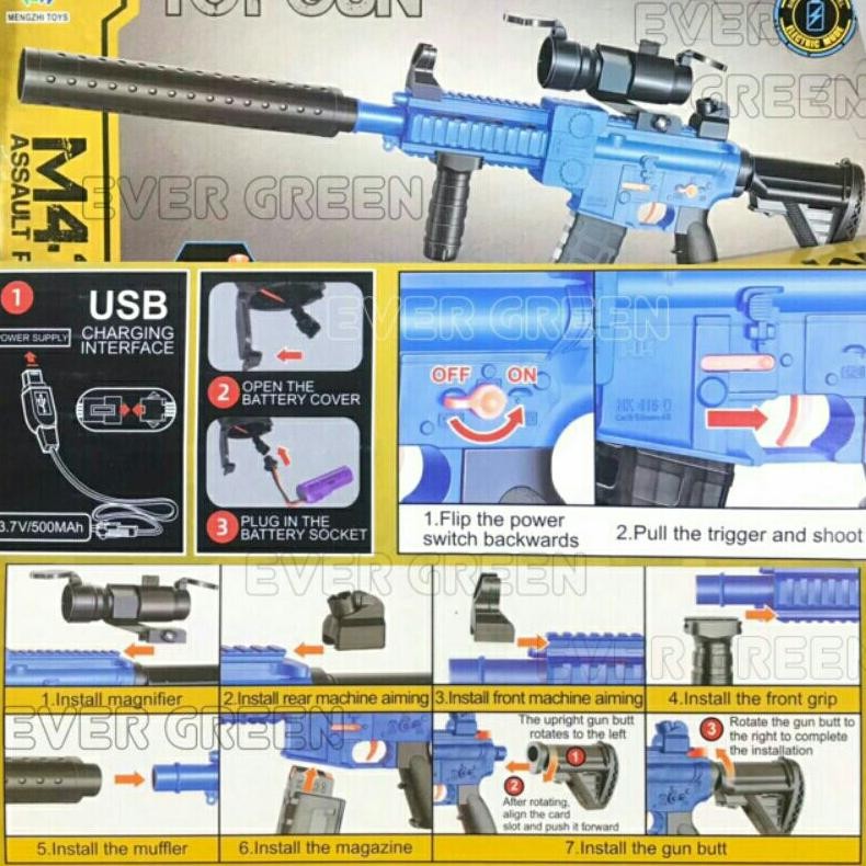Premium Mainan Sniper Tembak Tembakan Nerf Peluru Busa (Eva Soft Bullet) Otomatis + Telescope Hk416 