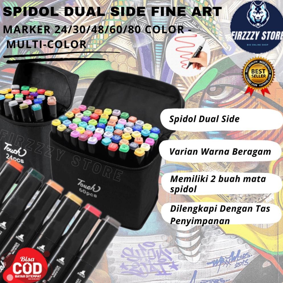 

TERLARIS Spidol Warna Sketsa Dual Side Fine Art Marker Brush Pen Animation isi 12/24/30/48/60/80 Smooth Ink Multi Color fj-44