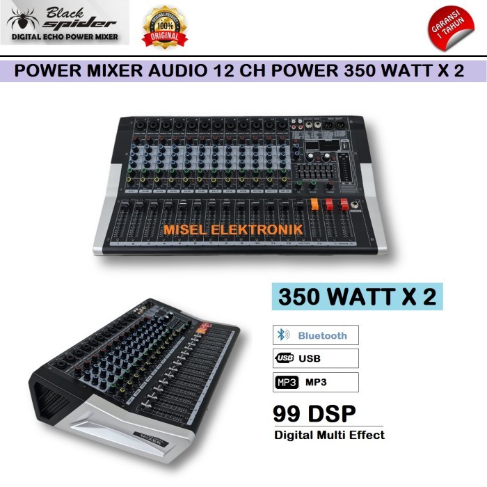 Power Mixer Audio 12 Channel Original Bagus Murah Black Spider ED-12