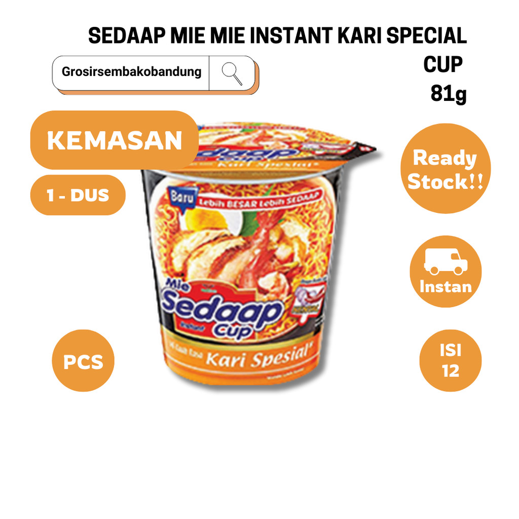 

SEDAAP MIE MIE INSTANT KARI SPECIAL CUP 79/81g - 1 Dus - Kota Bandung