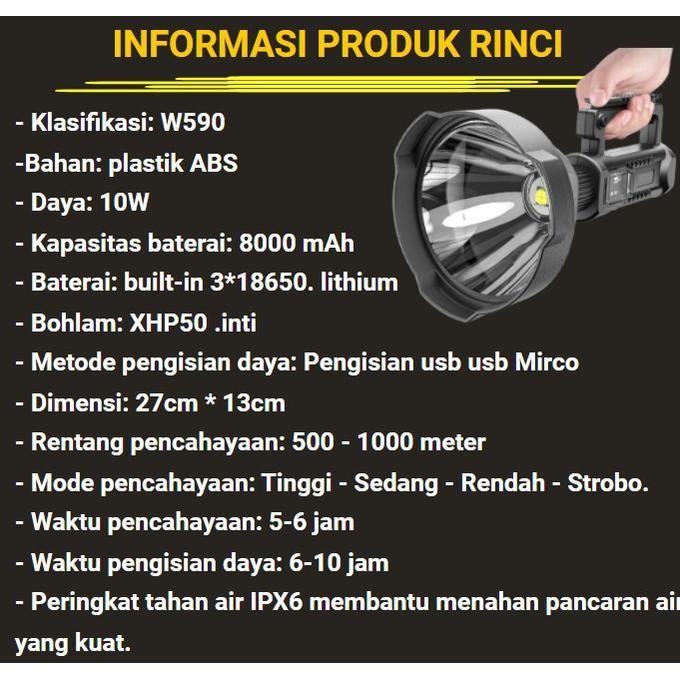 Senter Super Terang X2000 - Charger Hp - Anti Air Jarak Pene 1000M Terbaik