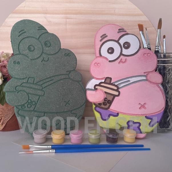 

we-12 DIY Wood Character Painting Mewarnai Melukis Kayu Karakter Spongebob | Woodengem | 19 cm Murah