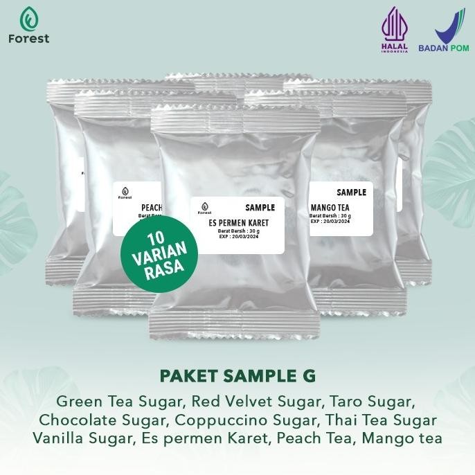 

NEW PRODUK BUBUK MINUMAN PAKET SAMPLE G - 10 VARIAN POWDER PLUS GULA - FOREST BUB !!!!!