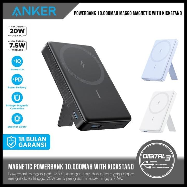 Powerbank Magnetic 10000Mah + Phone Stand Anker Powercore Maggo A1652