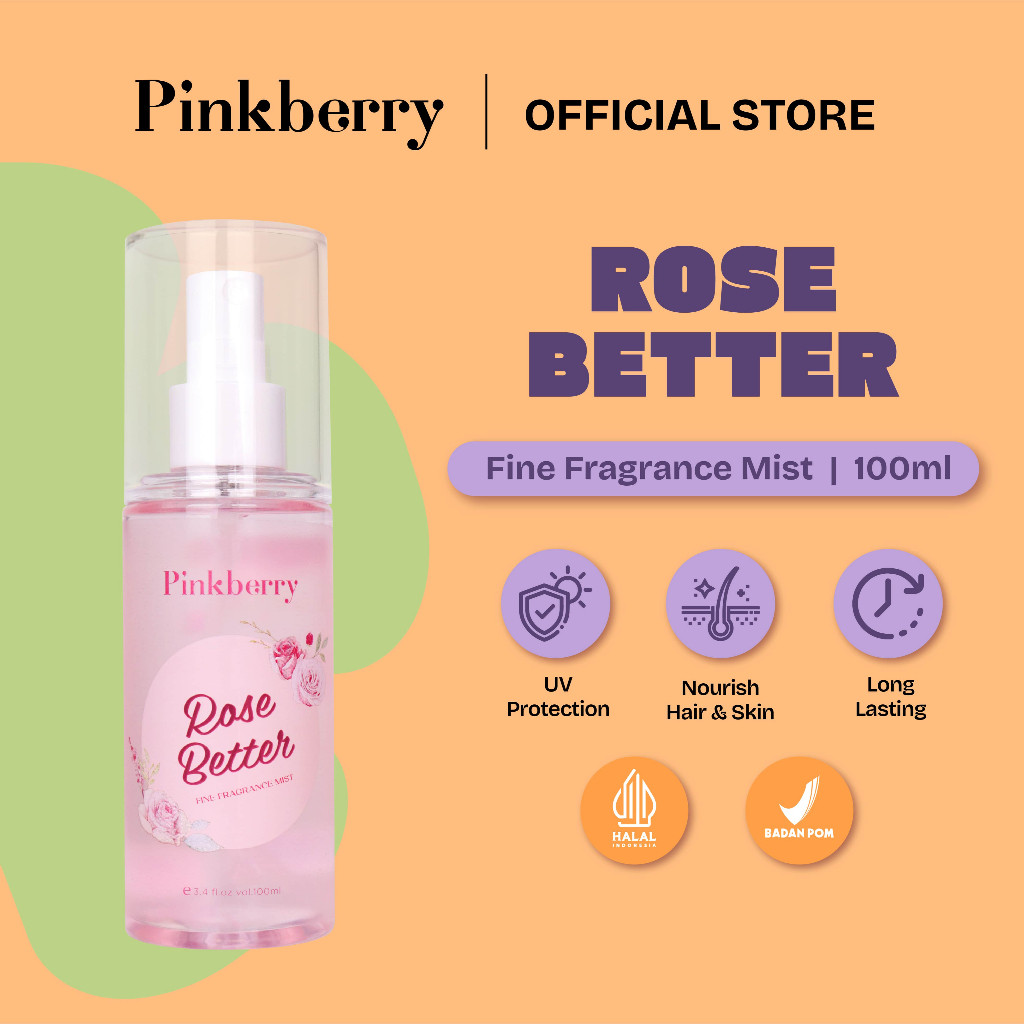 PINKBERRY Hair & Body Mist Rose Better - Parfum Spray Rambut dan Badan Melembabkan Aroma Bunga Mawar