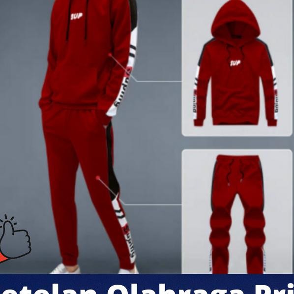 Set Pakaian Baju Olahraga Pria Dewasa Hoodie + Celana Training Lari