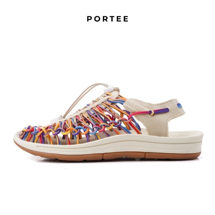 Baru Sandal Wanita Portee Goods Loom Sandal Wanita Rainbow White Kekinian