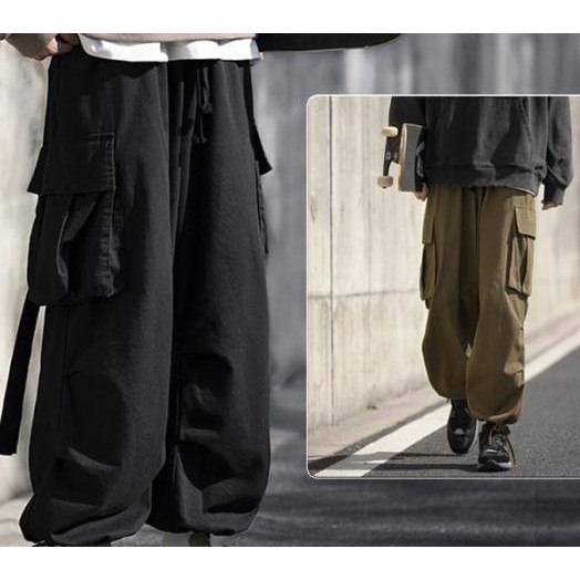 Celana Cargo Pria Celana Cargo Korean Style Pria Oversize Pinggang Karet