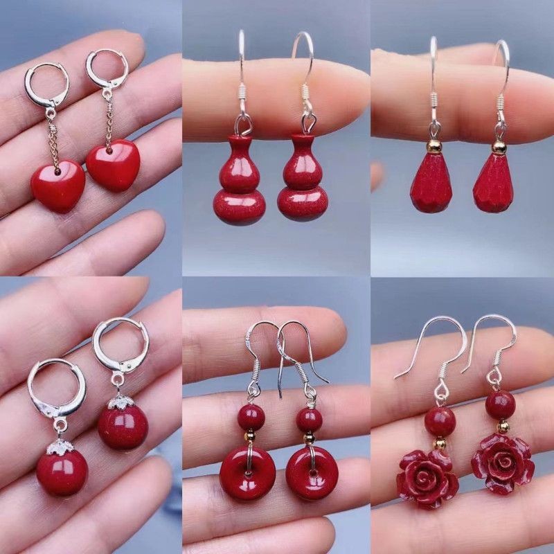 Anting-Anting Benang Emas Ungu, Anting-Anting Elegan Sederhana, Anting NAFU Merah Cinnabar, Klip Tel