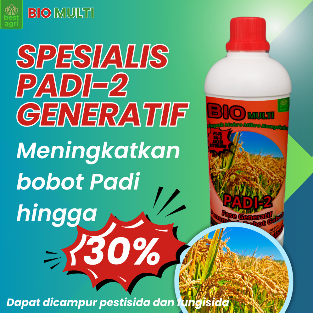 Bio Multi Padi-2 1 Liter Pupuk Spesialis Penambah Bobot Padi Boom Padi KCC Padi