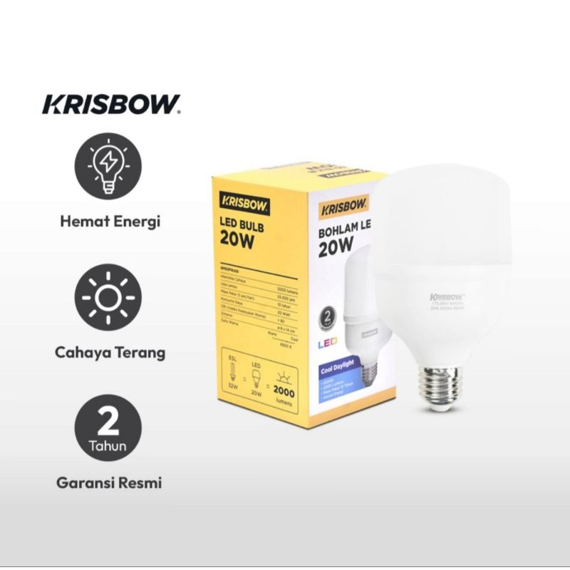 Lampu bohlam led 20 watt krisbow / ace krisbow lumi bohlam led high power 20 watt / krisbow bulb led