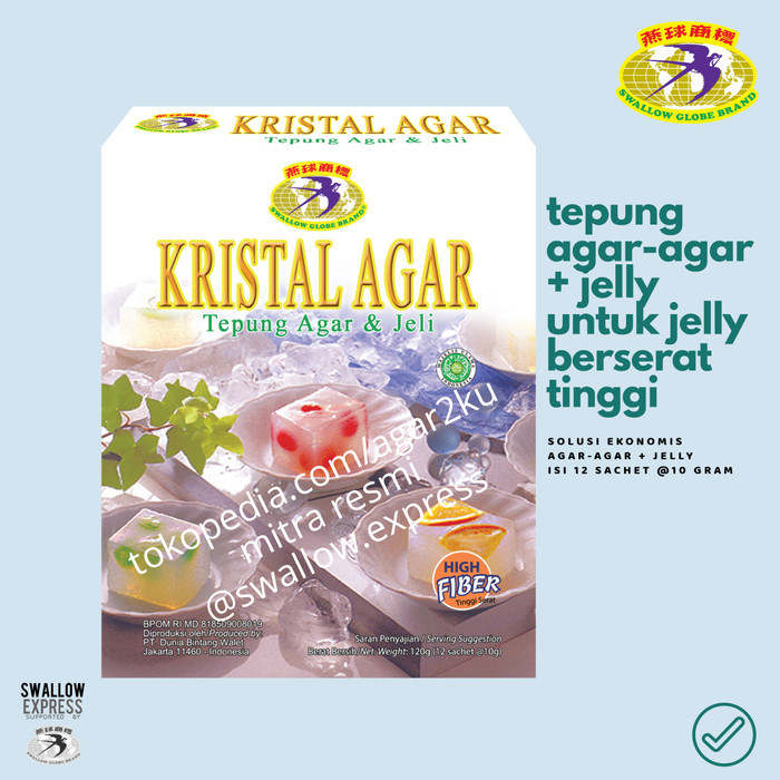 

PROMO Kristal Agar Tepung Agar-agar + Jelly Swallow Globe Brand