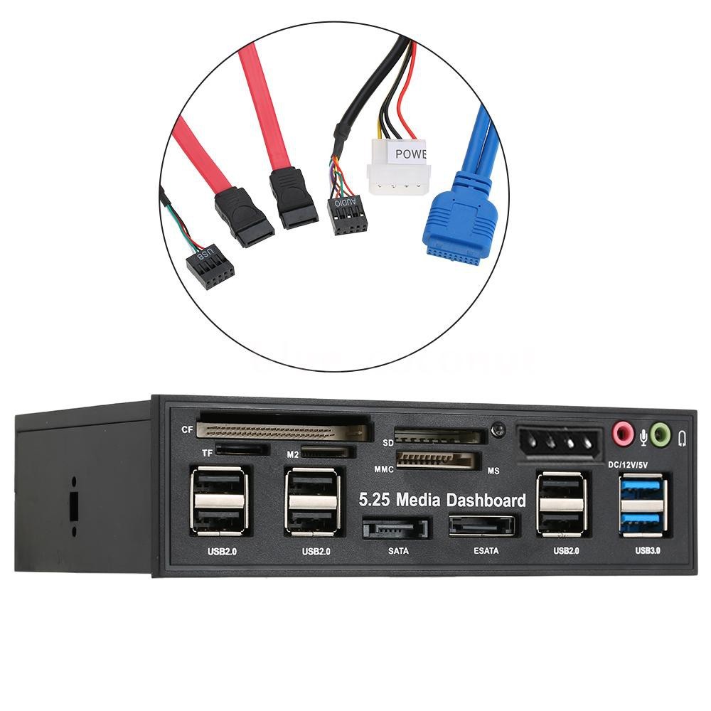 Multi-fungsi USB 3.0 Hub Esata Sata Port Internal Kartu Pembaca PC Dashboard Media Panel Depan Audio