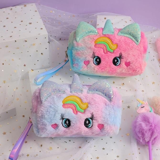 

Kotak Pensil Bulu Unicorn Make up Pouch Unicorn wadah aksesoris alat tulis alat rias LA