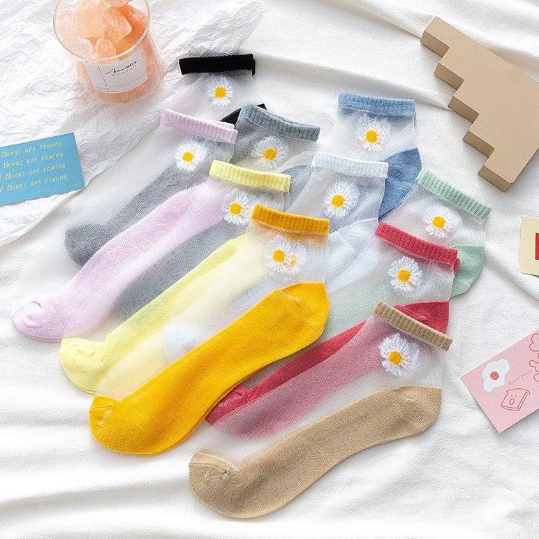 COD Kaos Kaki Pendek Transparan Motif Bunga Daisy / Kaos Kaki Wanita Bunga Korea Daisy U16