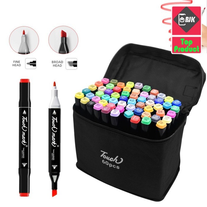 

Ba Spidol Dual Side Fine Art Brush Pen Art Marker Set 60 Color Black