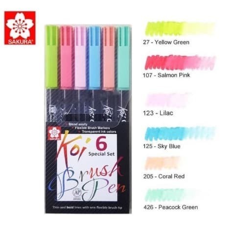 

Ba Sakura Koi Coloring Brush Pen Set 6 Pastel Color Murah Berkualitas