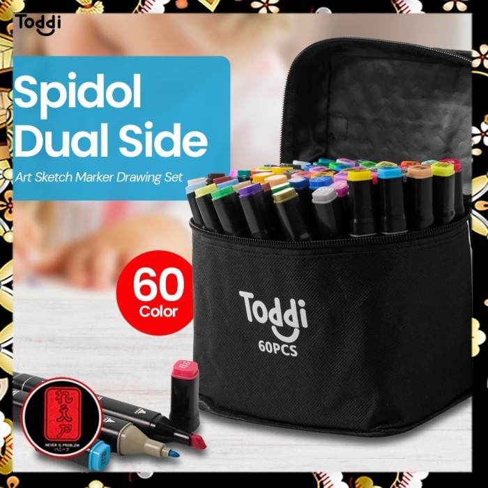 

Ba Toddi Spidol Dual Side Fine Art Brush Pen Art Marker Set 60 Color - Hl270 - Black