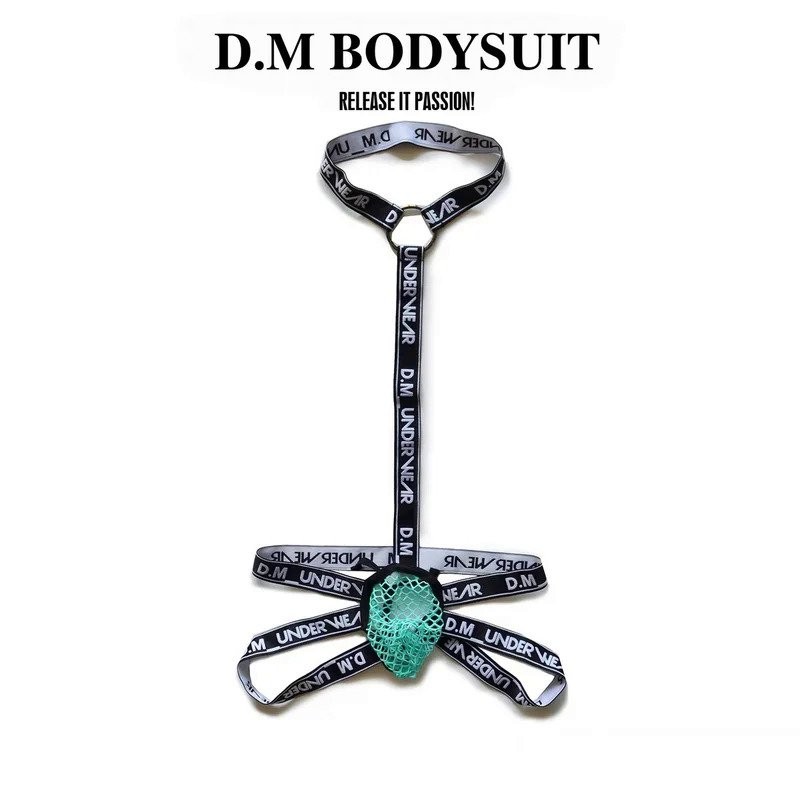D. M Men's jumpsuit thong suspender mesh breathable fun double thong men's underwear FOPE