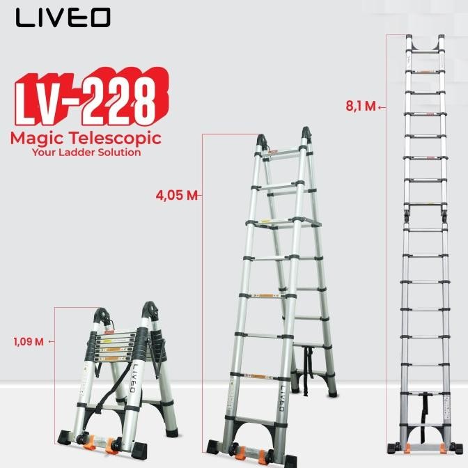 Tangga Teleskopik 8 Meter Multi, Tangga Double Lipat Merk Liveo