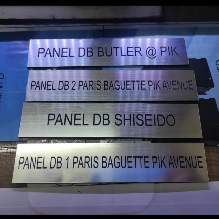 NAMEPLATE PANEL LISTRIK silver warna aluminium stainless laser EKSPRES