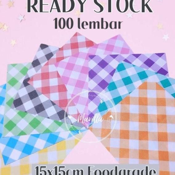 Kertas Alas Kue Roti Bento Cake Motif Kotak 15X15 Foodgrade 100 Lembar