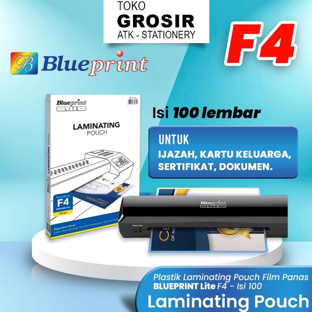 

TERMURAH Plastik Laminating F4 LITE Pouch Film Panas BLUEPRINT Lite F4 - Isi 100 pcs - Toko Grosir ATK Stationery CQ37