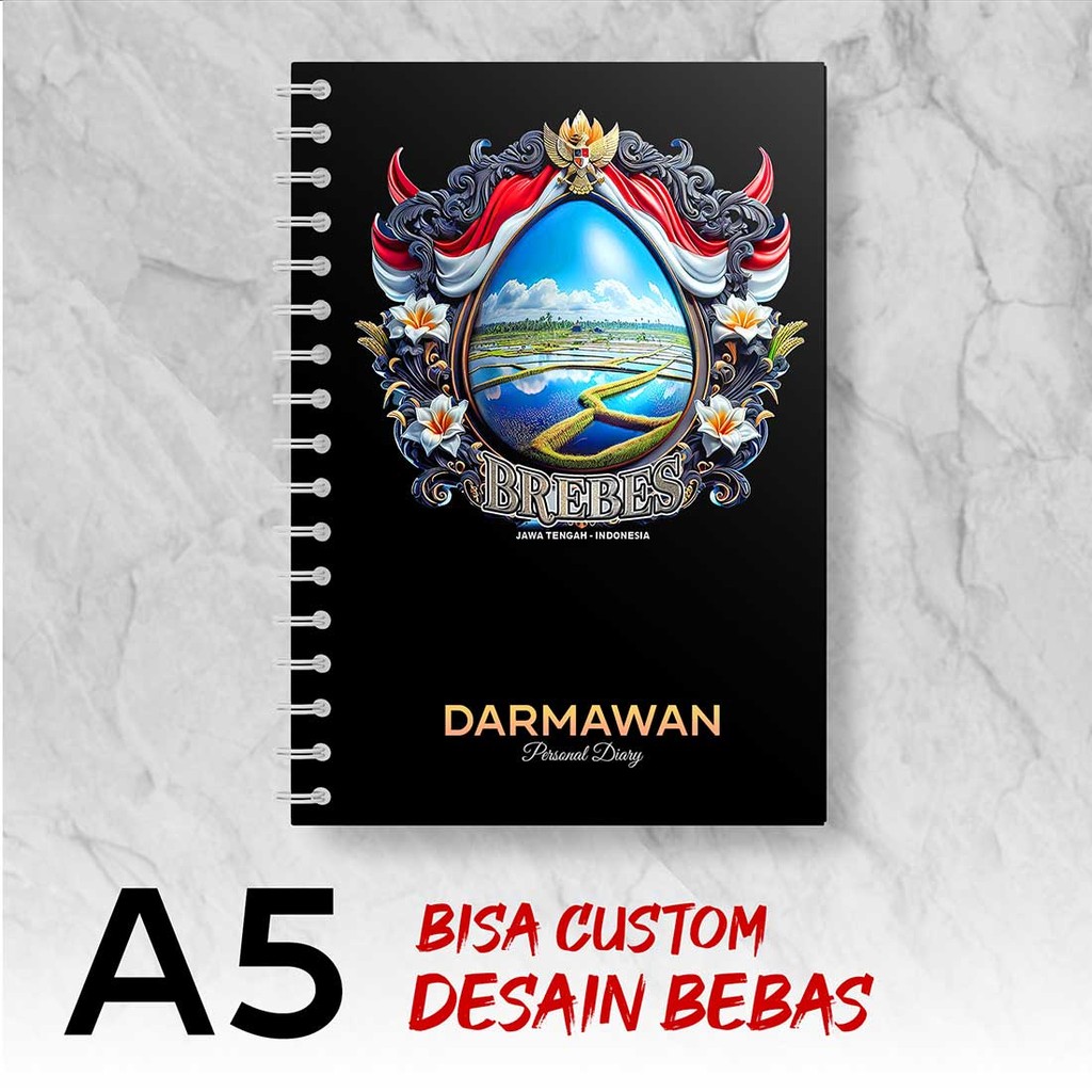

Blocknote A5 Notebook Custom BREBES - JAWA TENGAH Desain Bebas - Spiral Kawat - BBSX8