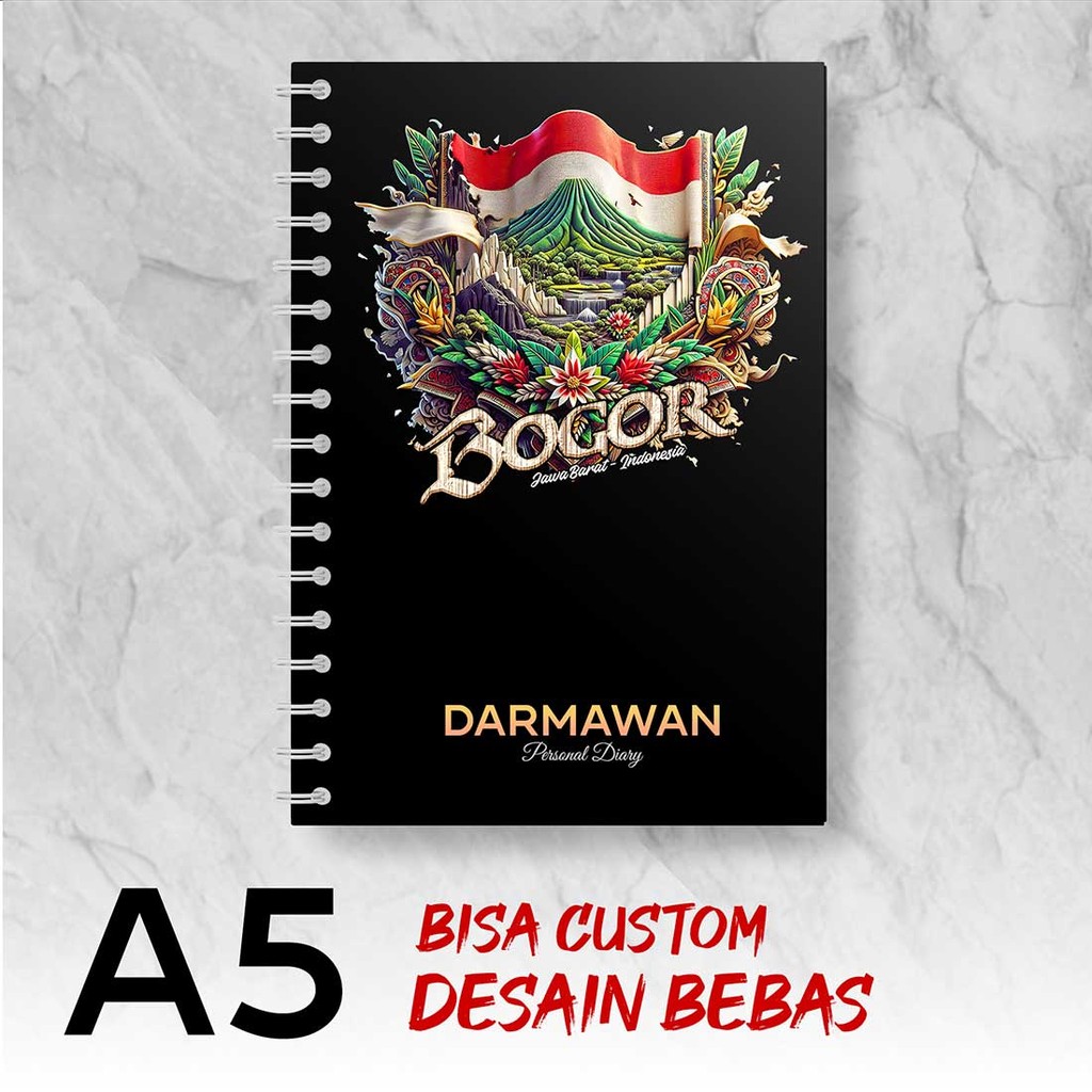

Blocknote A5 Notebook Custom BOGOR - JAWA BARAT Desain Bebas - Spiral Kawat - BGRX1