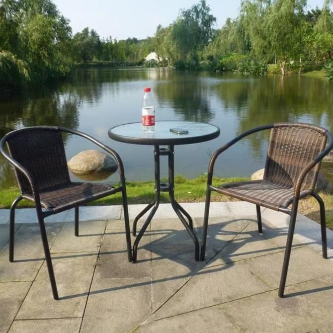 Furnibest Meja Teras Meja Taman Meja Outdoor Meja Makan Meja Bundar Kaca Meja Cafe