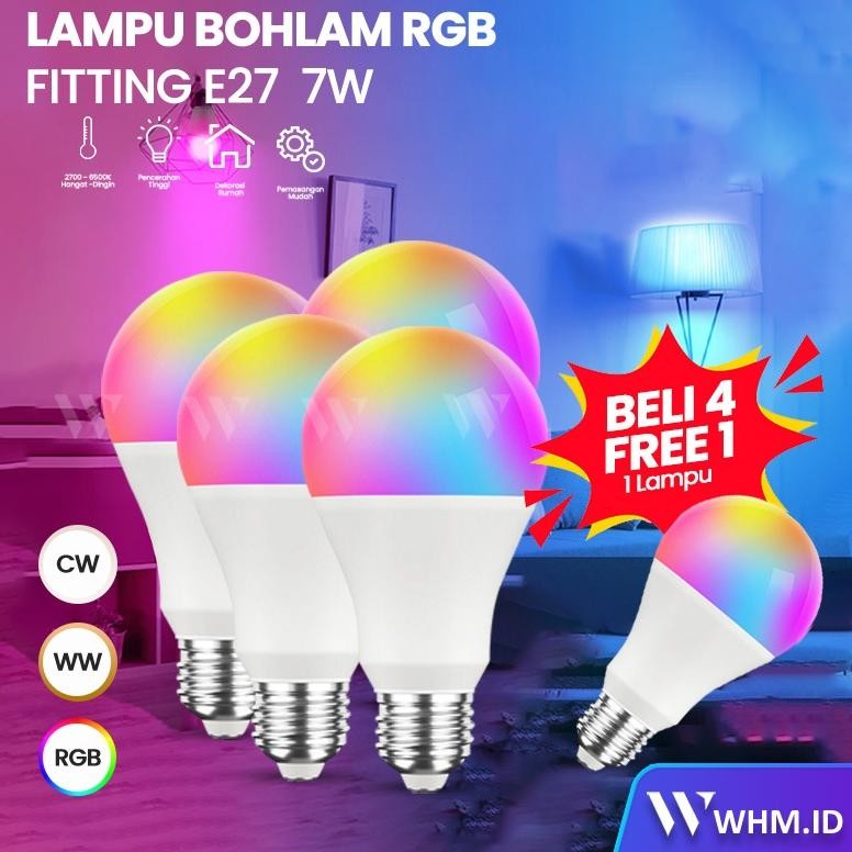 Termurah Beli 4 Gratis 1 Horici Lampu Bola Rgb E27 7W / Lampu Kendali Jarak Jauh Rgb / Rgb Warna War