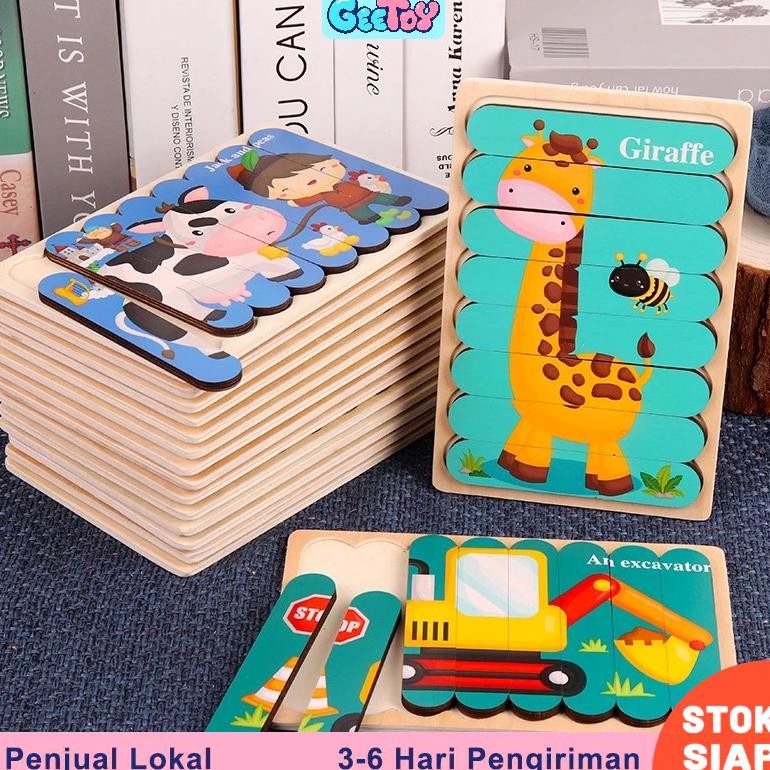 Do86 Geetoy Montessori Mainan Edukasi Strip Ganda Mainan Puzzle Kayu 3D Untuk Anak Hemat