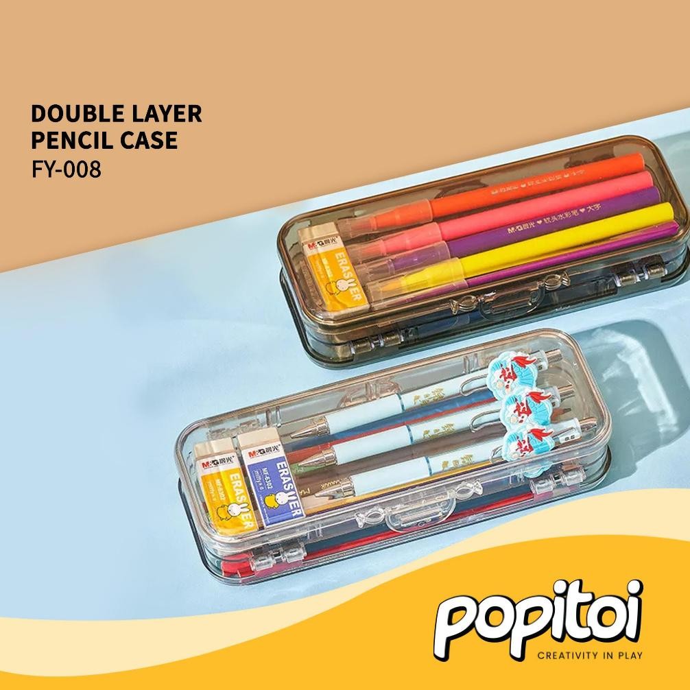 

TERLARIS Transparent Pencil Case Box Stationery Double Layer Pen Kotak Pensil Plastik Transparan fgs-3