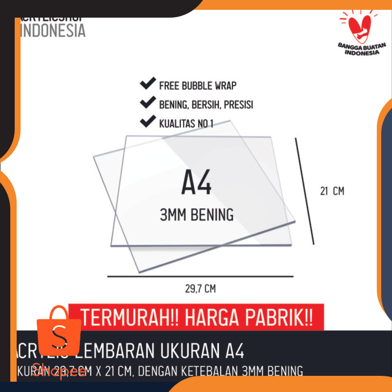 

Promo Acrylic / Akrilik Lembaran Potongan Tebal 3MM Bening A4 (297 x 21cm) Keren