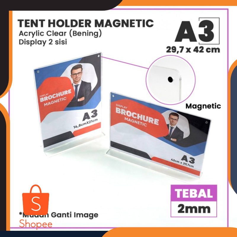 

Murah Tempat Brosur MAGNETIC A3 / Tent Holder / Nomor Meja Akrilik 2 Sisi - Potrait Elegan