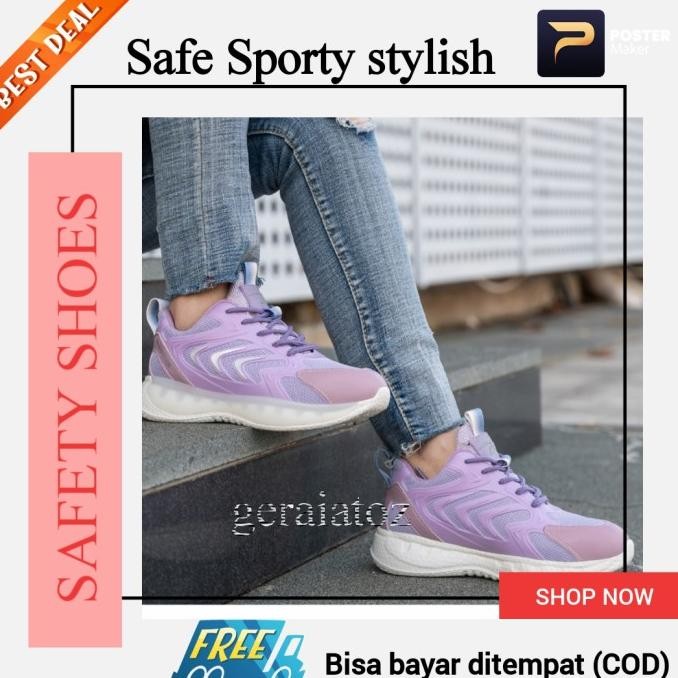 Sale Sepatu Safety Shoes Sneakers Ungu Wanita Perempuan Ujung Besi Ringan