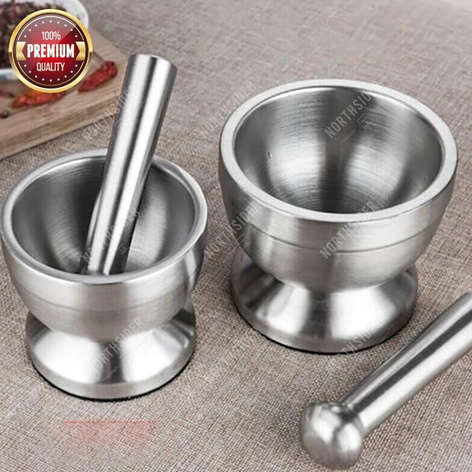 

Mortar pestle tumbukan bumbu obat stainless cobek ulekan lumpang D120 DS10